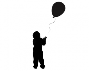 Silueta de niño perdiendo un globo